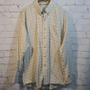 Cutter Buck Mens XXL Button Down Cotton Cashmere Blend Brown Plaid Dress Shirt